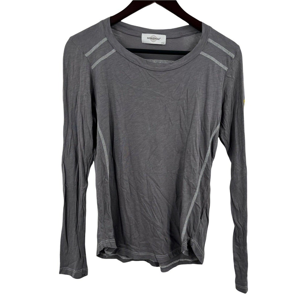 SoulCycle Long Sleeve Tee‎ Grey Yellow Sleeve Print Size Small